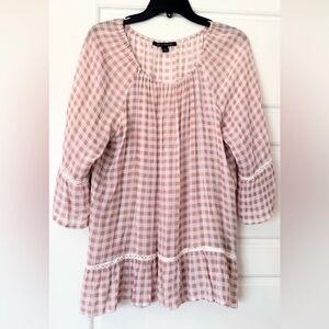 Blush And White Gingham Women's Top Blouse